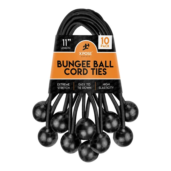 Xpose Safety 11" Black Heavy-Duty Bungee Ball Cords BB-11B-10 - 10/Pack