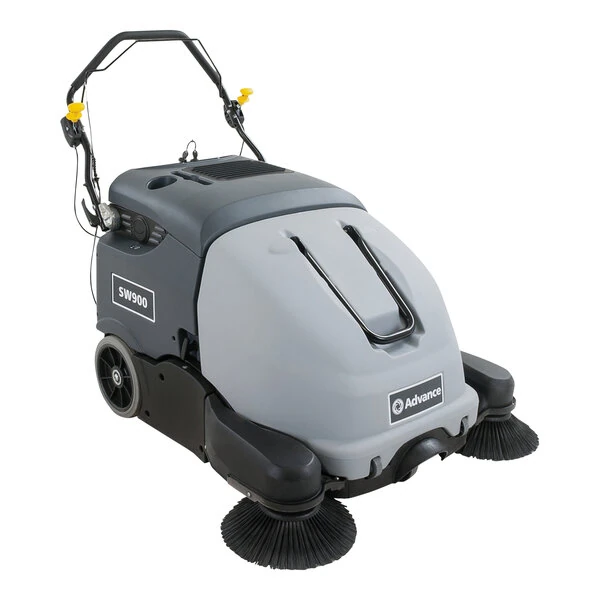 Advance SW900 56383323 33" Cordless Walk Behind Indoor / Outdoor Floor Sweeper with (2) 242 Ah Wet Batteries and Charger