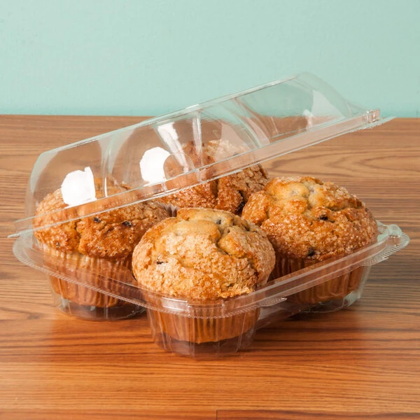 Inno-Pak 4 Compartment Clear Hinged Dome Muffin Container - 200/Case