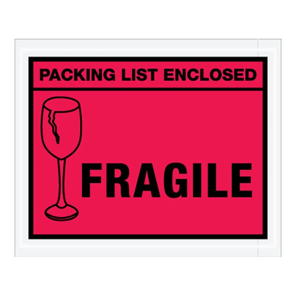 Lavex 4 1/2" x 5 1/2" 2 Mil Red Printed Polyethylene Fragile Envelope - 1,000/Case