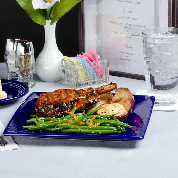 Tuxton BCH-1016 10 1/8" x 10 1/8" x 1 1/8" Cobalt Blue Square China Plate - 12/Case