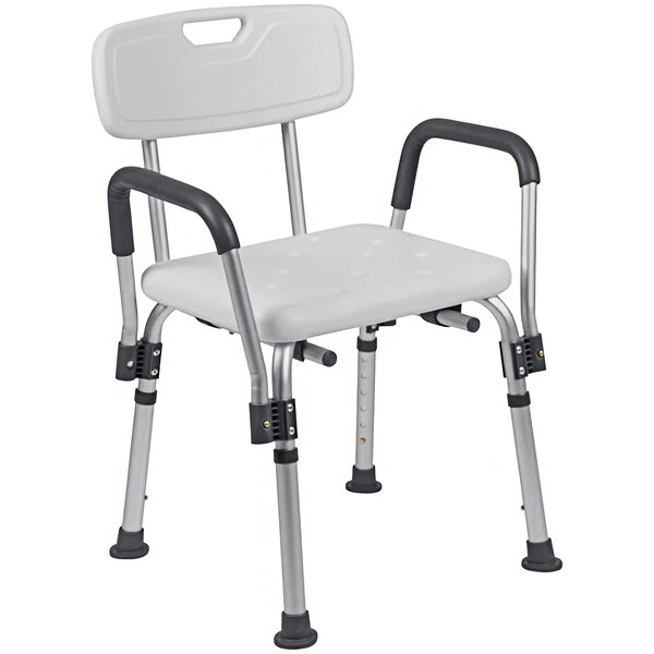 Flash Furniture Hercules Series DC-HY3520L-WH-GG Adjustable White Bath and Shower Chair with Quick Release Arms and Depth Adjustable Back