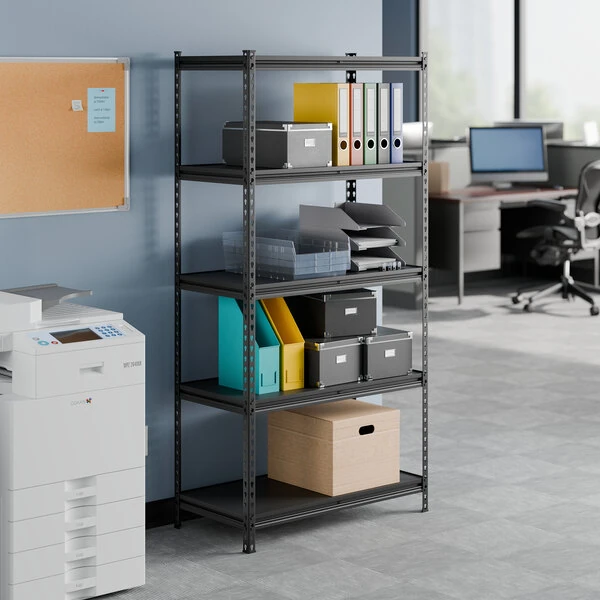 Lavex 18" x 36" Black Z-Beam Laminate Shelf for 5-Shelf Boltless Shelving Units - 5/Case