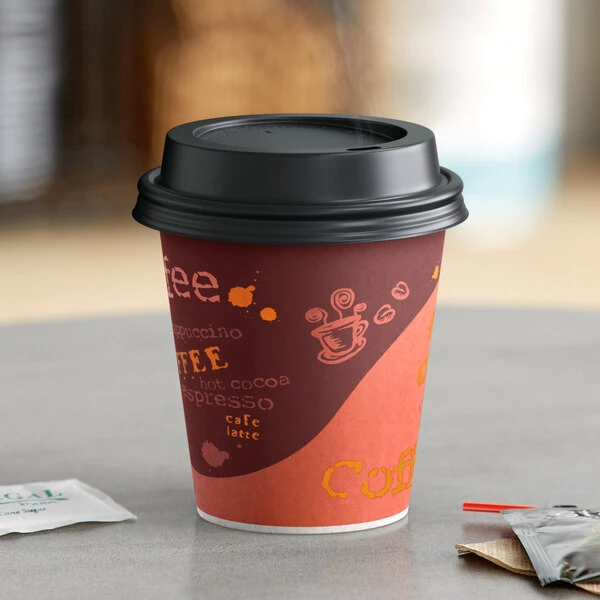 Choice 10 oz. Coffee Print Poly Paper Hot Cup and Lid - 100/Case