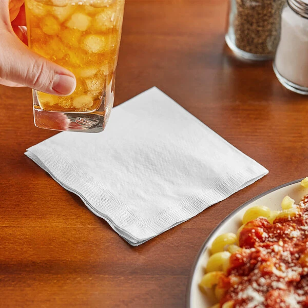 Choice White Customizable 3-Ply 1/4 Fold Beverage Napkin 10 inch x 10 inch - 50/Sample