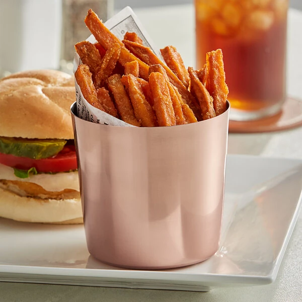 Acopa 16 oz. Smooth Copper Stainless Steel Appetizer / French Fry Holder with Flat Top