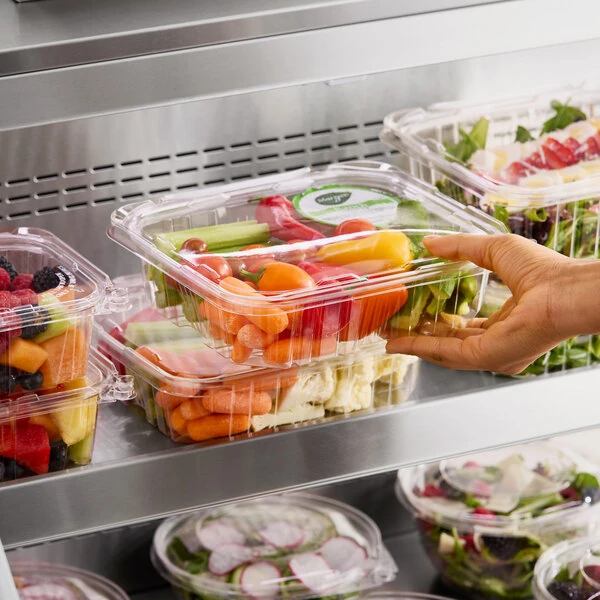 Choice TamperSafe 48 oz. Tamper-Resistant, Tamper-Evident Clear PET Plastic Rectangular Container with Hinged Flat Lid - 200/Case