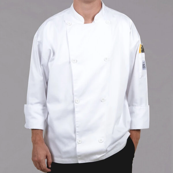 Chef Revival Silver Knife and Steel J002 Unisex White Customizable Long Sleeve Chef Jacket with Chef Logo Buttons - XS