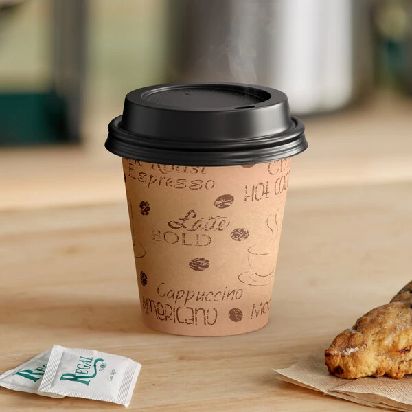 Choice 10 oz. Cafe Print Poly Paper Hot Cup and Lid - 100/Case