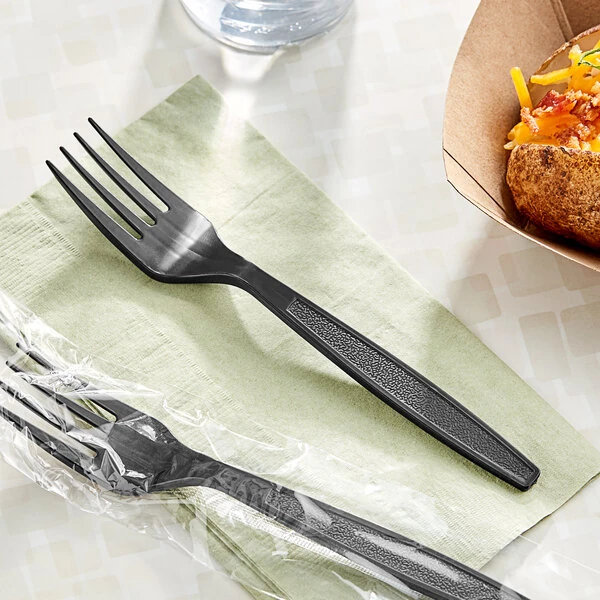 Choice Black Extra Heavy Weight Wrapped Polystyrene Plastic Fork - 1,000/Case