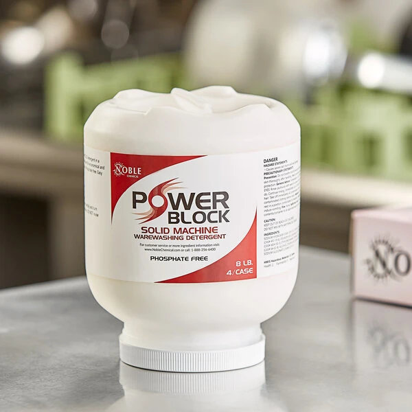 Noble 8 lb. / 128 oz. Power Block Concentrated Solid Dish Machine Detergent - 4/Case
