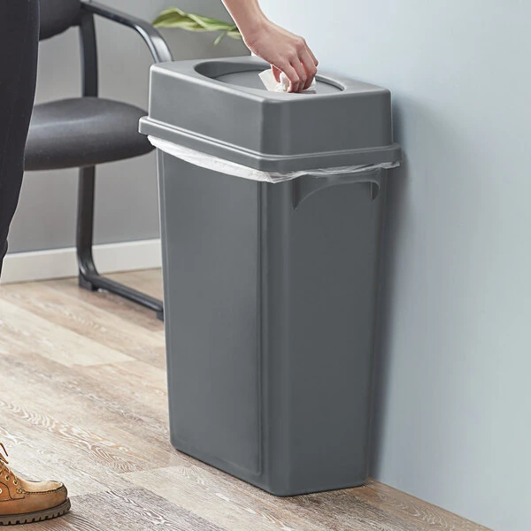 Lavex 16 Gallon Gray Slim Rectangular Trash Can with Drop Shot Lid