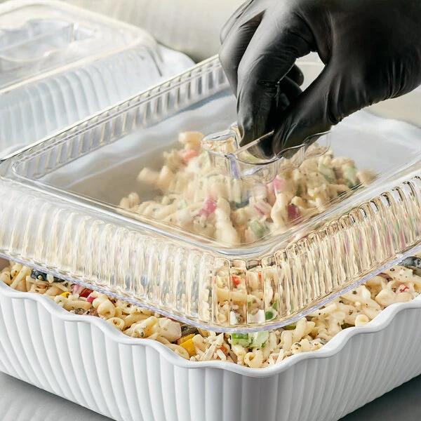 Choice 10 lb. White Deli Crock with Clear Cover