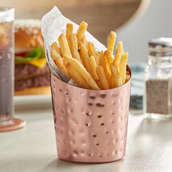 Acopa 12 oz. Hammered Copper Stainless Steel Appetizer / French Fry Holder with Angled Top
