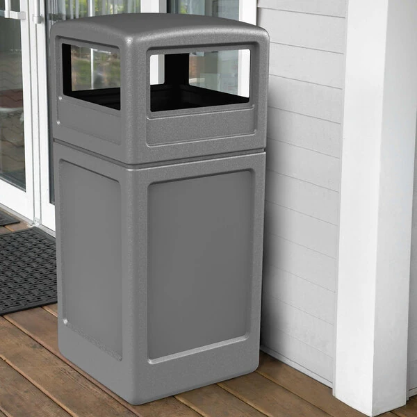 Commercial Zone 73290399 PolyTec 42 Gallon Square Gray Trash Can and Dome Lid Set
