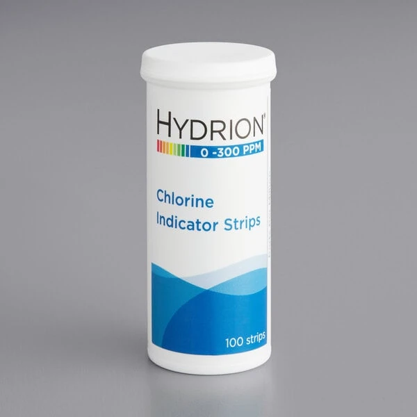 Hydrion CH-300 Chlorine 0-300ppm High-Range Sanitizer / Disinfectant Test Strips - 100/Pack