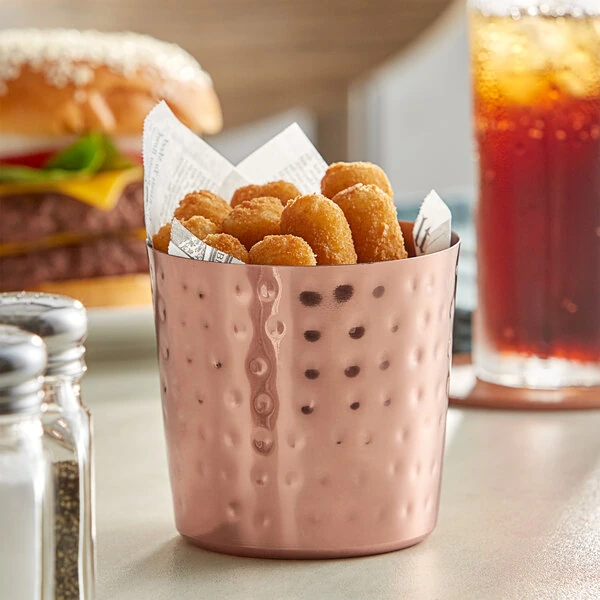 Acopa 16 oz. Hammered Copper Stainless Steel Appetizer / French Fry Holder with Flat Top