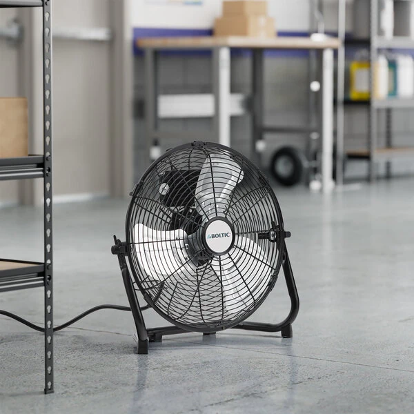 Boltic 12" Black Powder-Coat 3-Speed 125-Degree Tilt Portable High-Velocity Floor Fan - 1,680 CFM, 120V, 1 Phase, 1/14 hp