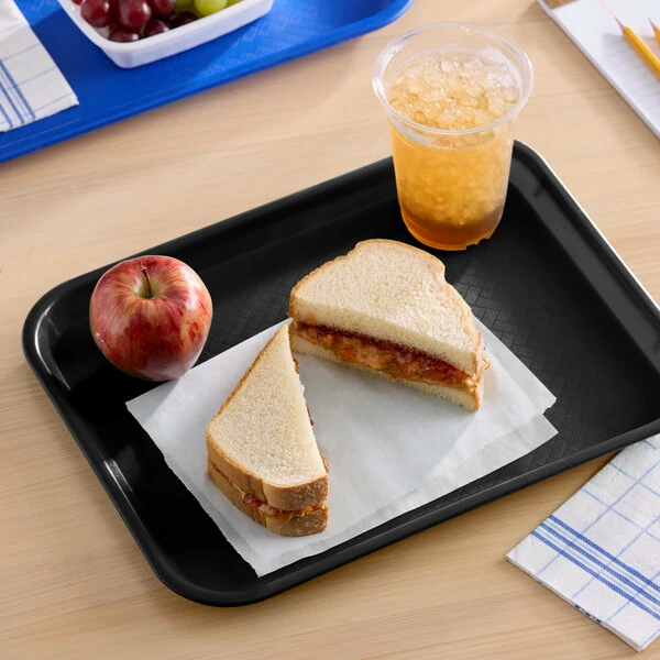 Choice 10" x 14" Black Plastic Fast Food Tray - 12/Pack