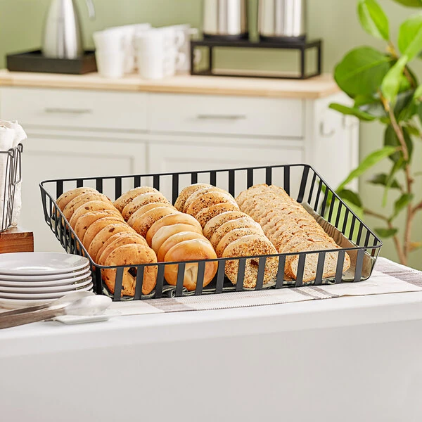 GET Enterprises Harvest Baskets 24" x 18" x 3 3/4" Black Iron Powder-Coated Rectangular Basket