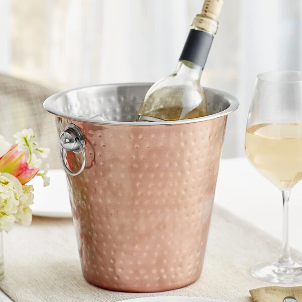 Acopa 4 Qt. Hammered Copper-Plated Stainless Steel Wine / Champagne Bucket