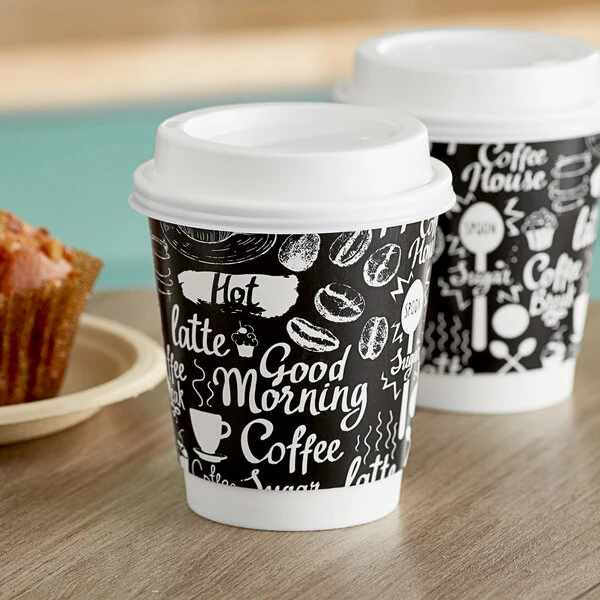 Choice 10 oz. Smooth Double Wall Coffee Break Print Paper Hot Cup and Lid - 100/Case