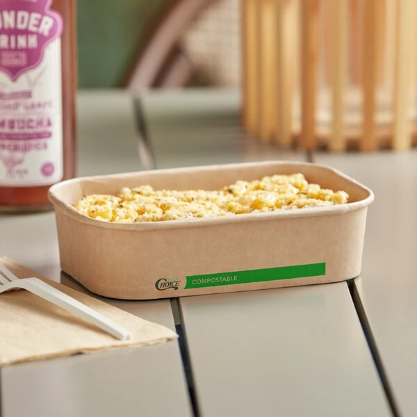 EcoChoice 16 oz. Rectangular Kraft Bio-Lined Take-Out Container - 300/Case