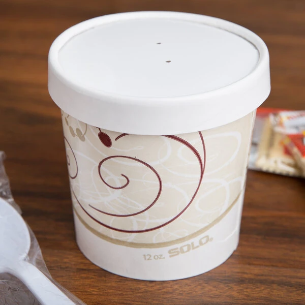 Solo KHSB12A-J8000 Symphony Print 12 oz. Double Poly-Paper Soup / Hot Food Cup with Vented Paper Lid - 250/Case