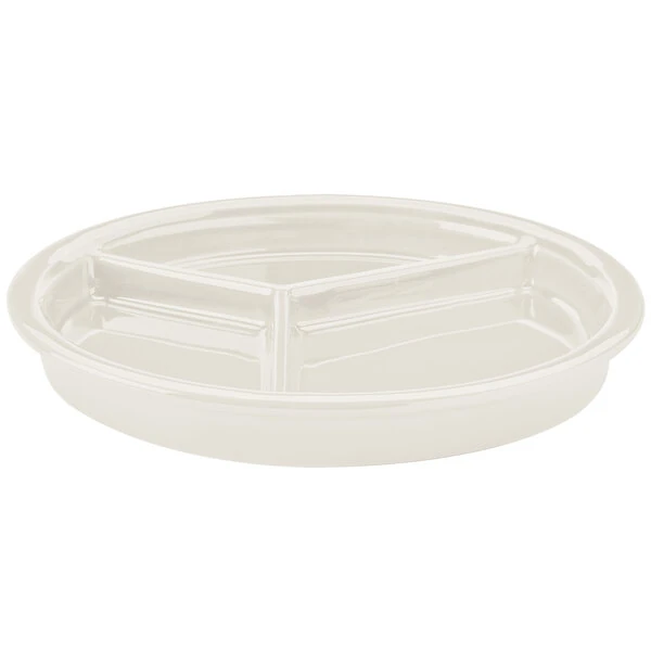 Hall China from Steelite International HL19010AWHA 9 1/16"Ivory (American White) 3 Compartment Divided China Plate - 12/Pack