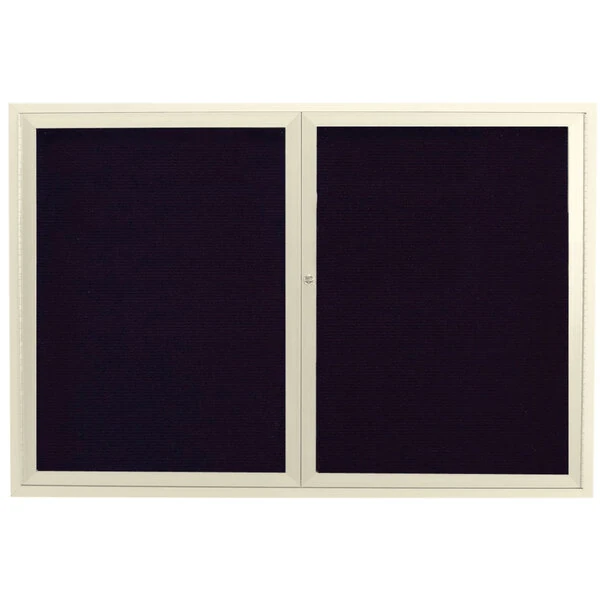 Aarco ADC4872IV 48" x 72" Enclosed Hinged Locking 2 Door Powder Coated Ivory Aluminum Indoor Message Center with Black Letter Board