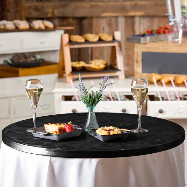 TableCraft CWALC3RSATBK 30" Round Translucent Black Random Swirl Aluminum Table Cover