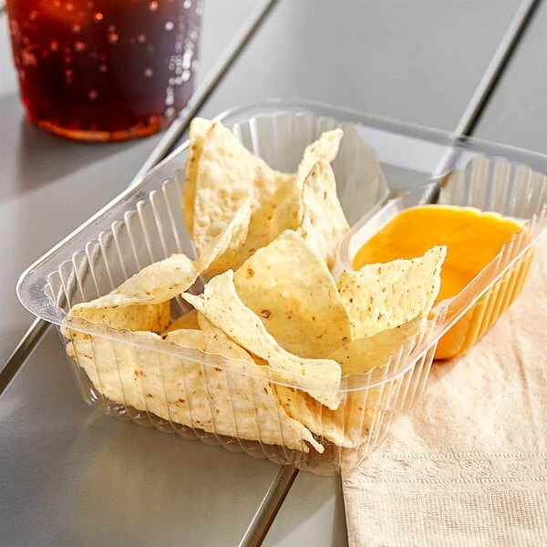 Carnival King Small Clear 2 Compartment Plastic Nacho Tray - 500/Case