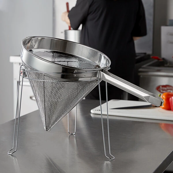 Choice 12" Coarse China Cap Strainer and Stand Set