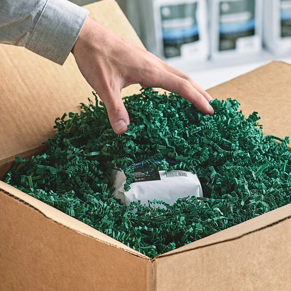 Lavex 10 lb. Crinkle Paper Shred Forest Green