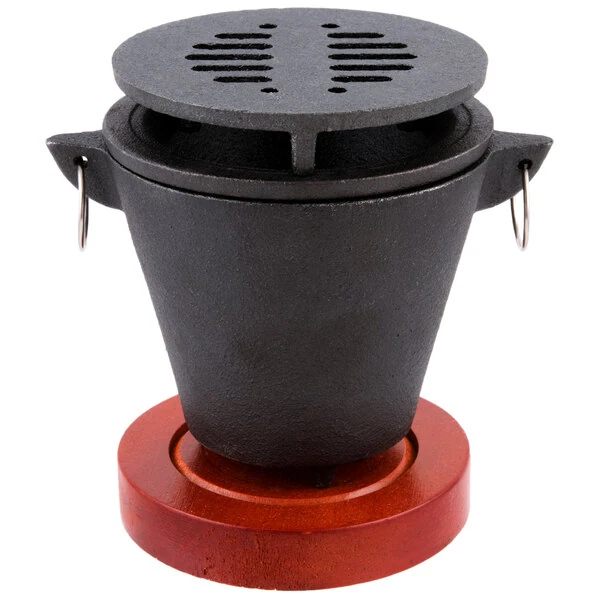 Chef Master Hibachi Set with Cast Iron Grill, Wooden Base, and Fuel Holder