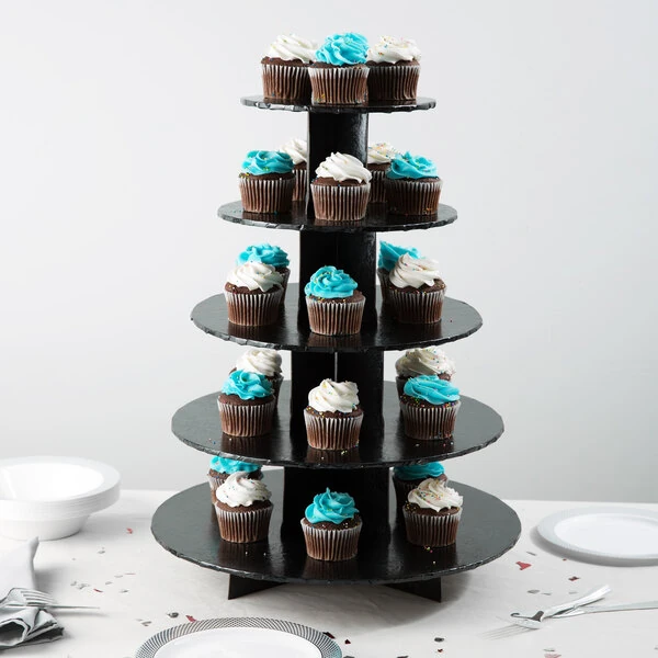 Enjay CS-5T-BLACK 5-Tier Disposable Black Cupcake Treat Stand - 6/Case