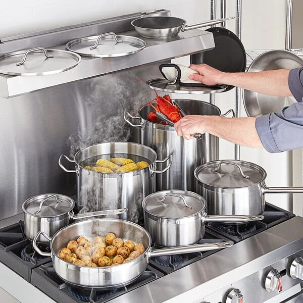 Vigor SS1 Series 15-Piece Induction Ready Stainless Steel Cookware Set with 3 Sauce Pans, 5 Qt. Saute, 3 Fry Pans, and 2 Stock Pots