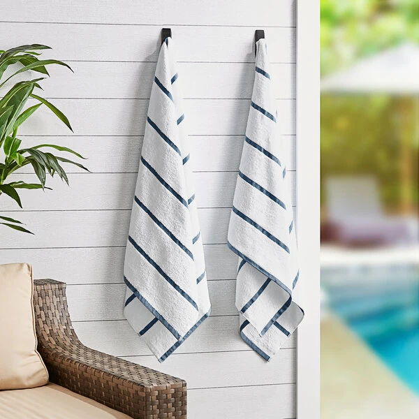 Hospeco Las Rayas 30" x 60" Navy Stripes Ring-Spun 100% Terry Resort Pool Towel - 15 lb. - 4/Pack