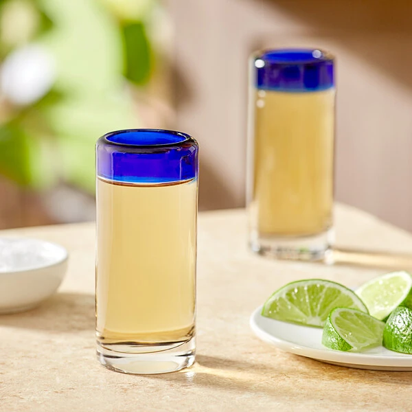 Acopa Tropic 3 oz. Shooter Glass with Blue Rim - 12/Case