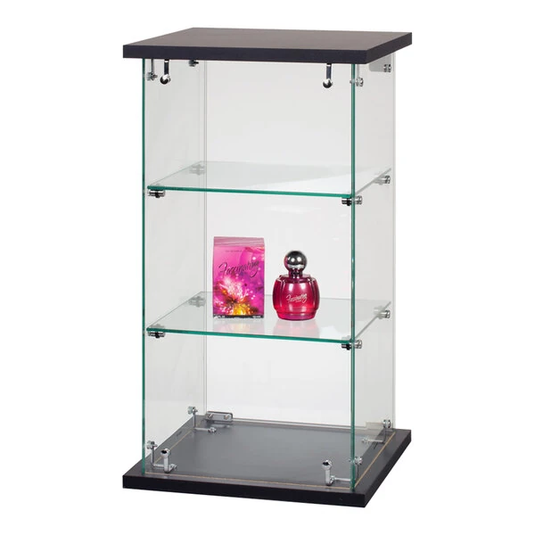 13" x 13" x 24" Square Frameless Glass 2-Shelf Display Showcase with Hinged Glass Door