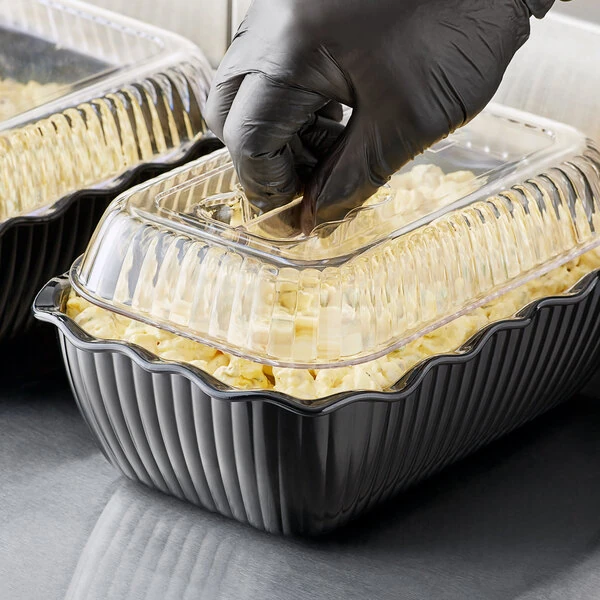 Choice 5 lb. Black Deli Crock with Clear Cover