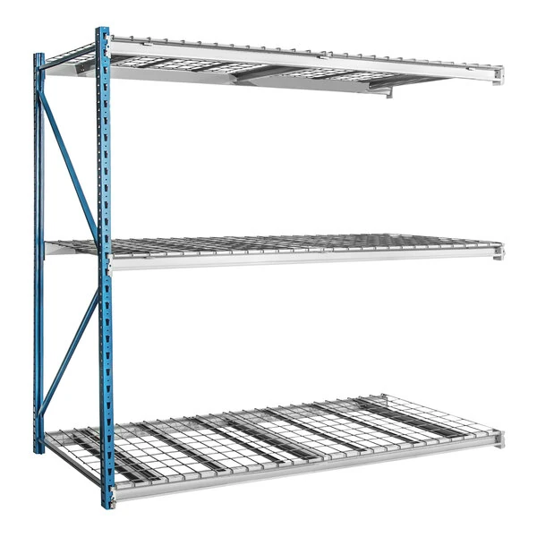 Hallowell 48" x 36" x 123" Marine Blue / Light Gray 3-Level Bulk Rack Add-On with Waterfall Wire Decking HBR4836123-3A-WW-PB