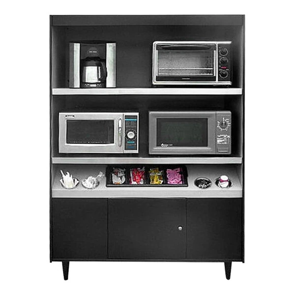 All State Manufacturing 49" x 23 1/4" x 72" Condiment Stand with Double Shelf, Low Tray, and Four Cups AS492-4-4C-N/L