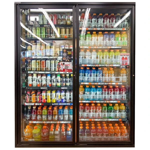 Styleline CL2672-HH 20//20 Plus 26" x 72" Walk-In Cooler Merchandiser Doors with Shelving - Satin Black, Left Hinge - 2/Set