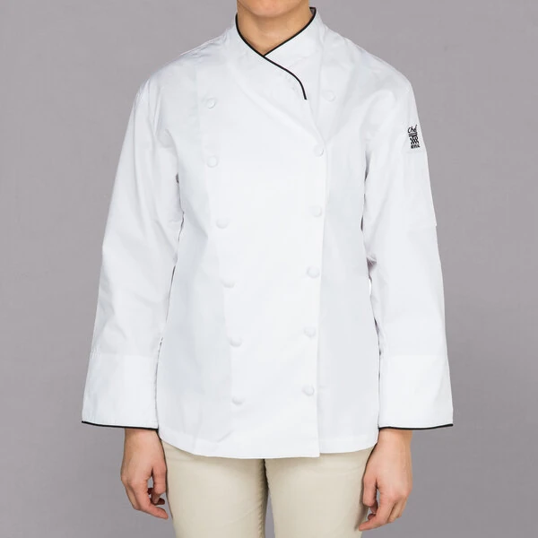 Chef Revival Corporate LJ008 Ladies White Customizable Executive Long Sleeve Coat with Black Piping - 2X