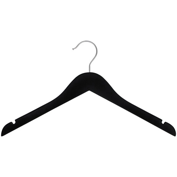 17" Black Rubberized Wooden Shirt Hanger with Chrome Hook - 100/Pack