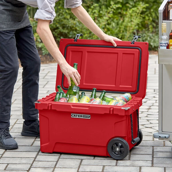 CaterGator CG45REDW Red 45 Qt. Mobile Rotomolded Outdoor Cooler / Ice Chest