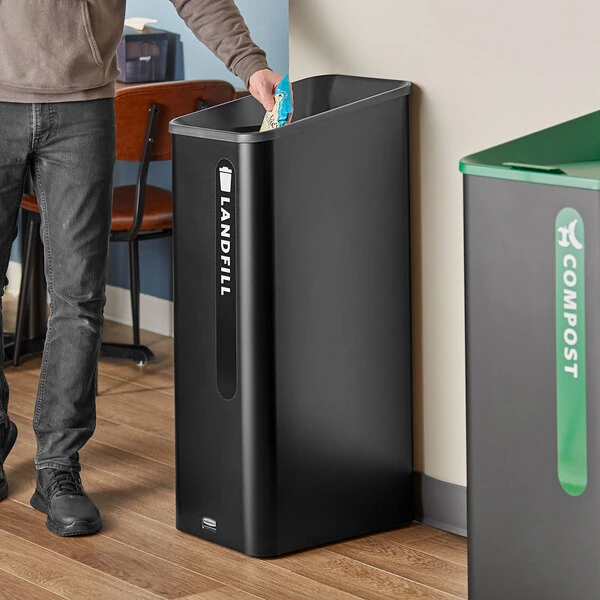 Rubbermaid® Sustain 2078967 15 Gallon Black Single Stream Landfill Indoor Rectangular Trash Can