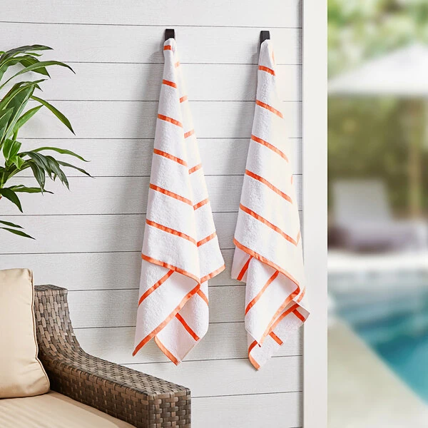 Hospeco Las Rayas 30" x 60" Orange Stripes Ring-Spun 100% Terry Resort Pool Towel - 15 lb. - 4/Pack