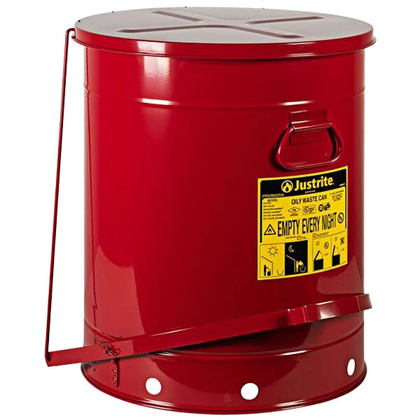 Justrite 21 Gallon Red Hands-Free Oily Waste Can